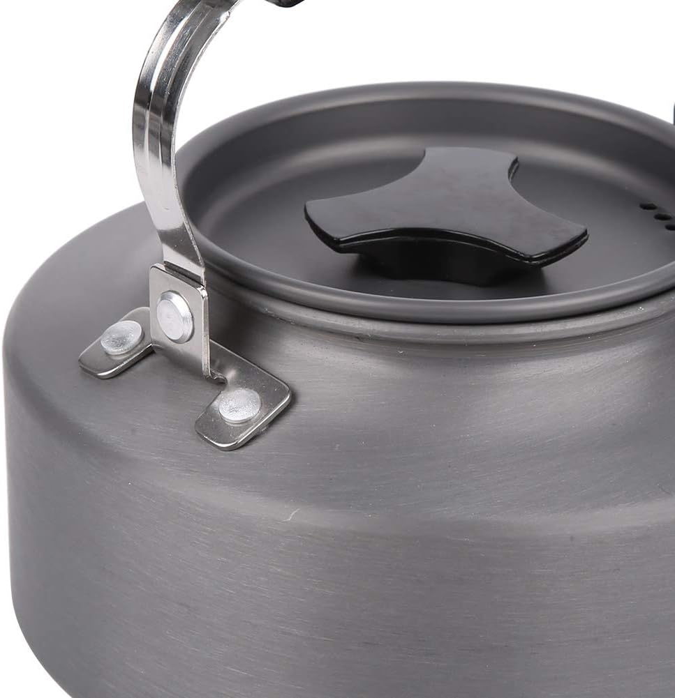Outdoor Camping Tea Kettle Teapot 1.1L, Portable Coffee Pot Picnic Set, Wood Stove Steamer for Hiking (Grey)