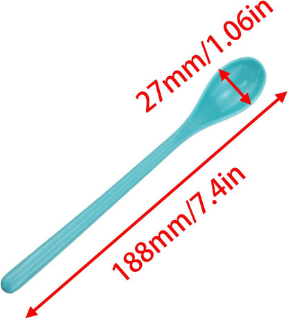 Long Handle Mixing Spoon Set - 6pcs Plastic Coffee Spoons for Iced Coffee, Lemonade, Sundae in Various Colors