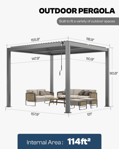 Patio Kingdom 10x13 FT Louvered Pergola Aluminum Outdoor Pergola with Adjustable Roof Waterproof Hardtop Pergola Shade Cover for Patio Backyard Deck Garden (Grey)