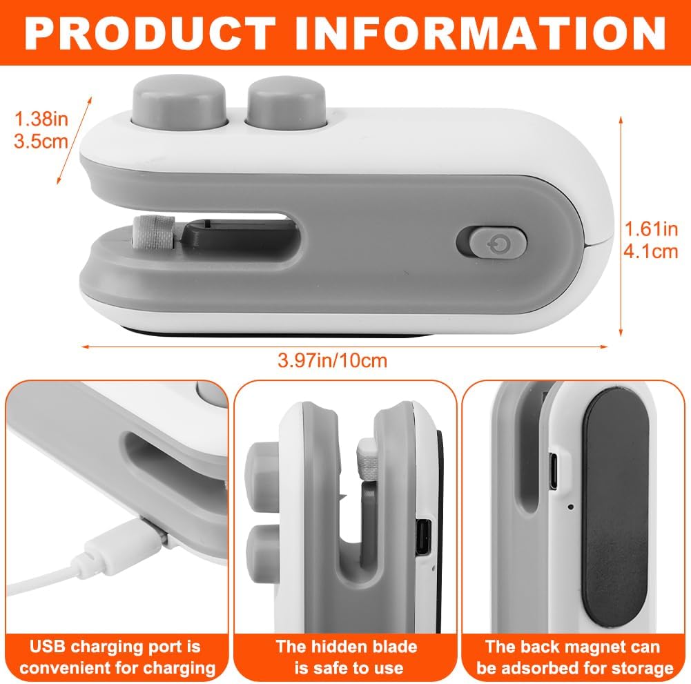 Mini Bag Sealer, USB-C Rechargeable 2 in 1 Heat Sealer with Cutter, Portable Resealer for Food Storage