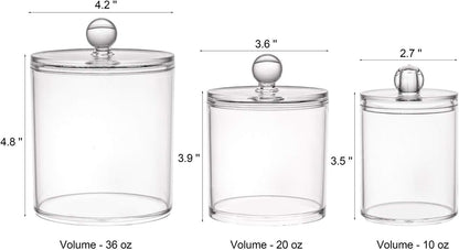 Tbestmax Cotton Swab Holder - Clear Apothecary Jar Set with Lids for Bathroom Storage | 10/20/36 Oz