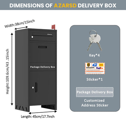Package Delivery Boxes for Outside, Lockable & Waterproof Parcel Drop Box for Porch, Anti-Theft Mailbox with Custom Address Stickers,Assembly(14.5 * 17.5 * 43 in)