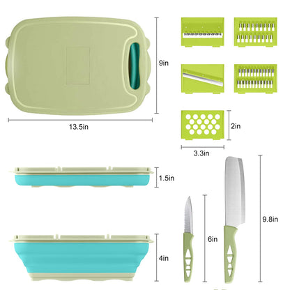 Gintan Camping Cutting Board, 9-in-1 Collapsible Chopping Board with Colander, Kitchen Vegetable Washing Basket for Camping, Camping Gifts Camping Accessories for RV Campers (Blue+Grey)