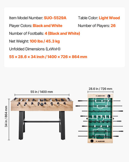 VEVOR Foosball Table, 55 inch Standard Size Table, Indoor Full-Size Foosball Tables, Includes Durable Soccer Set, for Home, Family, Game Room