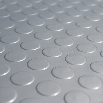 Rubber-Cal Coin Grip Metallic PVC Flooring, Silver, 2.5mm x 4' x 25' (03-W265-S-25)