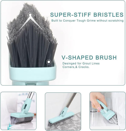 Affogato Floor Scrub Brush, Bathroom Long Handle Bathtub Push Broom, Shower Tile Grout Scrubber for Hard to Reach Areas