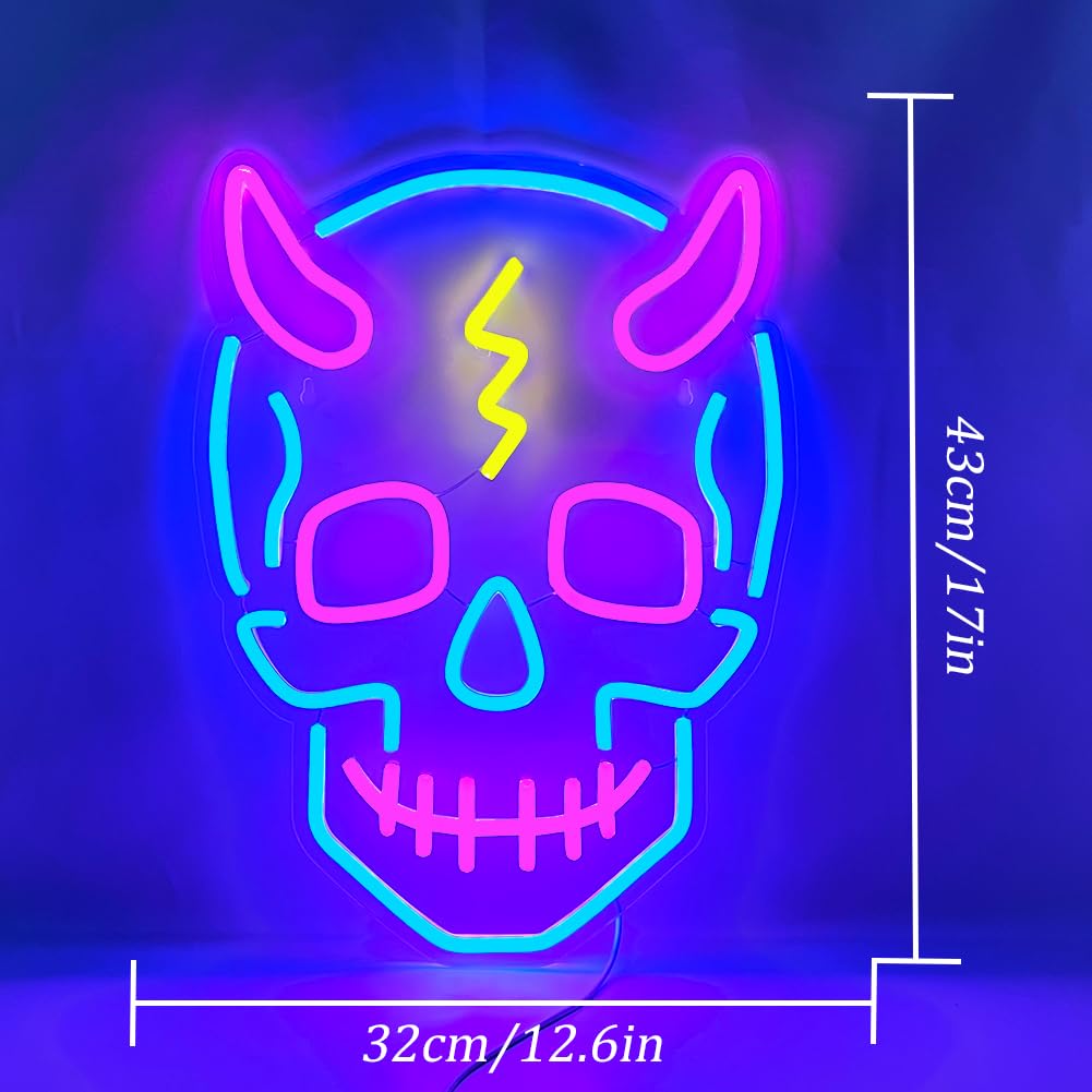 UExnkj-Y Skull Neon Sign Halloween Led Sign Neon Wall Sign USB Powered Led Light Signs for Man Cave Beer Bar Club Game Room Halloween Party Decor Gifts