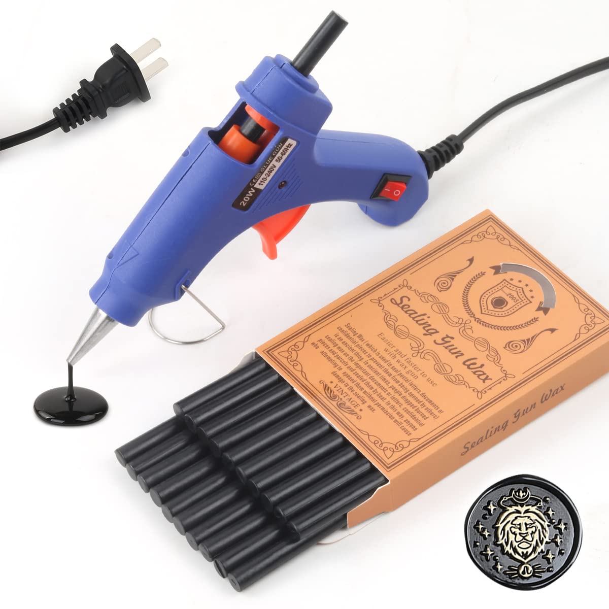 Wax Seal Kits, Wasole 20Pcs Black Sealing Wax Sticks with 1 Pieces Glue Gun Set for Wax Seal Stamp, Great for Wedding Invitations, Birthday Cards, Envelopes, Gift Wrapping (Black)