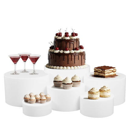 Oubou 6Pack White Buffet Risers and Stands, （5.1‘’, 5.9‘’, 7‘’, 8.2‘’, 9‘’, 9.8‘’）Acrylic Food Risers for Buffet Table, Nesting Display Stand Shelf for Party Catering & Dessert, White Risers for Display for Food, Jewelry & Collectibles