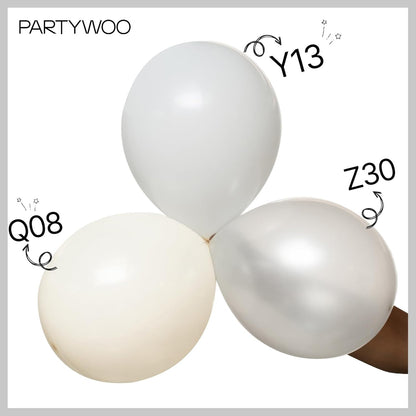 PartyWoo Pearl White Balloons - 152-Piece Metallic Latex Balloon Arch Kit | Wedding & Party Decor