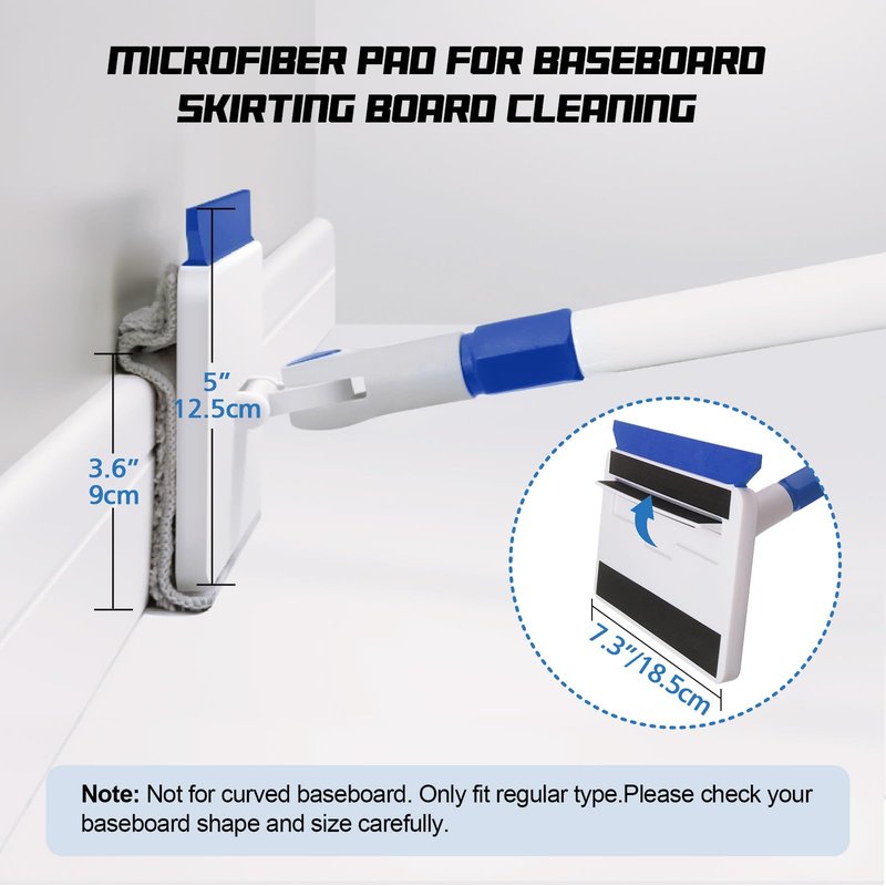 Qaestfy Baseboard Cleaner Tool with Handle, Wall Floor Mop with Extendable Long Handle Duster for Cleaning Window, Floor, Skirting Board, Ceiling, Shower, Tub Tile, Kitchen with 6 Reusable Pads