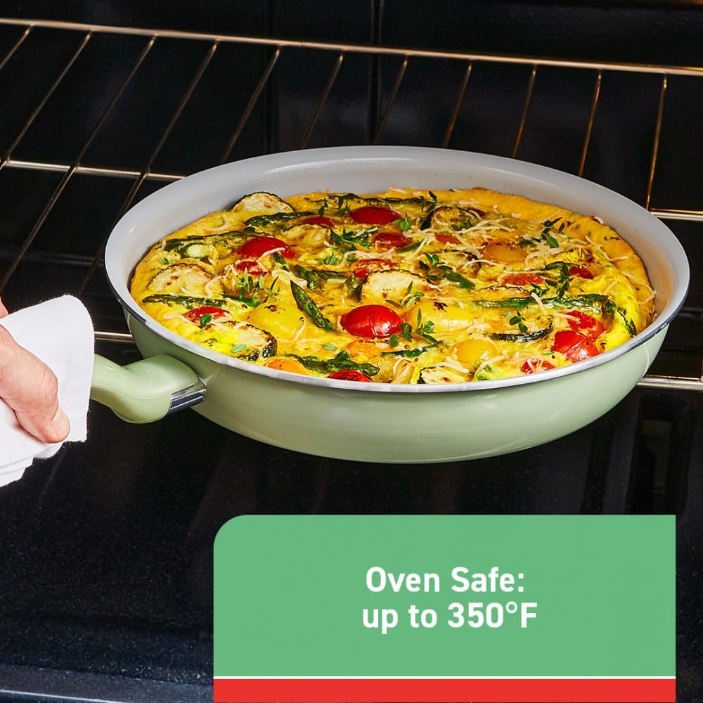 T-fal 2 Piece Recycled Ceramic Nonstick Cookware Set, Oven Safe 350F, Pots and Pans, Green