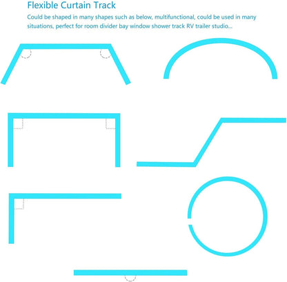 VRSS Flexible Bendable Curved Ceiling Curtain Track, 2 Meters (6.6 ft) with Stainless Steel Curtain Clips for Shower