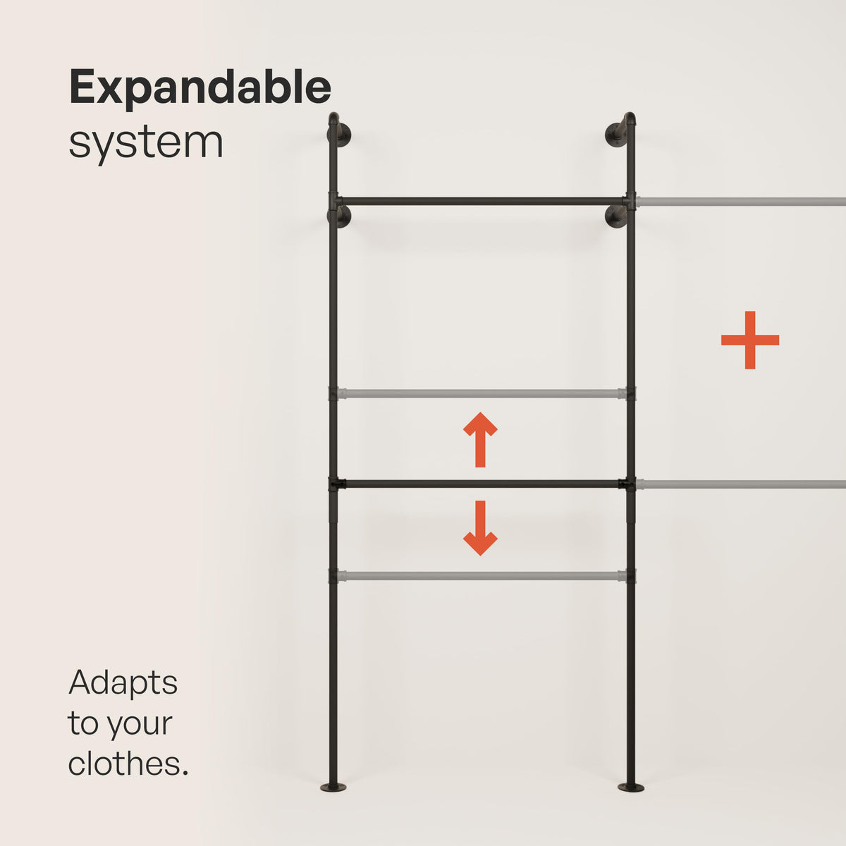 pamo Industrial Pipe Clothing Rack – Wall Mounted Black Closet System in Powder-Coated Steel – 79.13" W × 87.4" H – Easy Setup – Ideal for Walk-In Closets & Retail Use