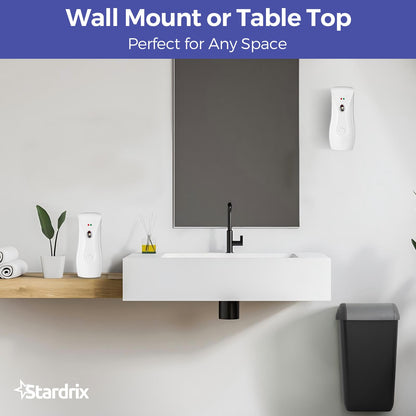 Stardrix Automatic Air Freshener Dispensers (2-Pack), Aerosol Spray Machines, Wall Mounted or Freestanding, Adjustable Timer for Scent Release in Bathroom, Office, Commercial & Home – White