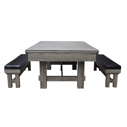Hathaway Logan 7 Foot Pool Table Combo with Benches – Billiard Table with Ping Pong and Dining Tops – Comes with Complete Game Accessories and Built-In Storage - Rustic Gray Barnwood Finish, Blue Felt