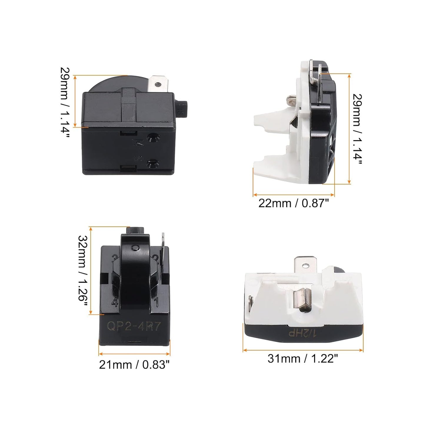 MECCANIXITY 4pcs Refrigerators PTC Starter Relay 1 Pin 4.7 Ohm Overload Protector for 1/2HP Fridges Beverage Freezers