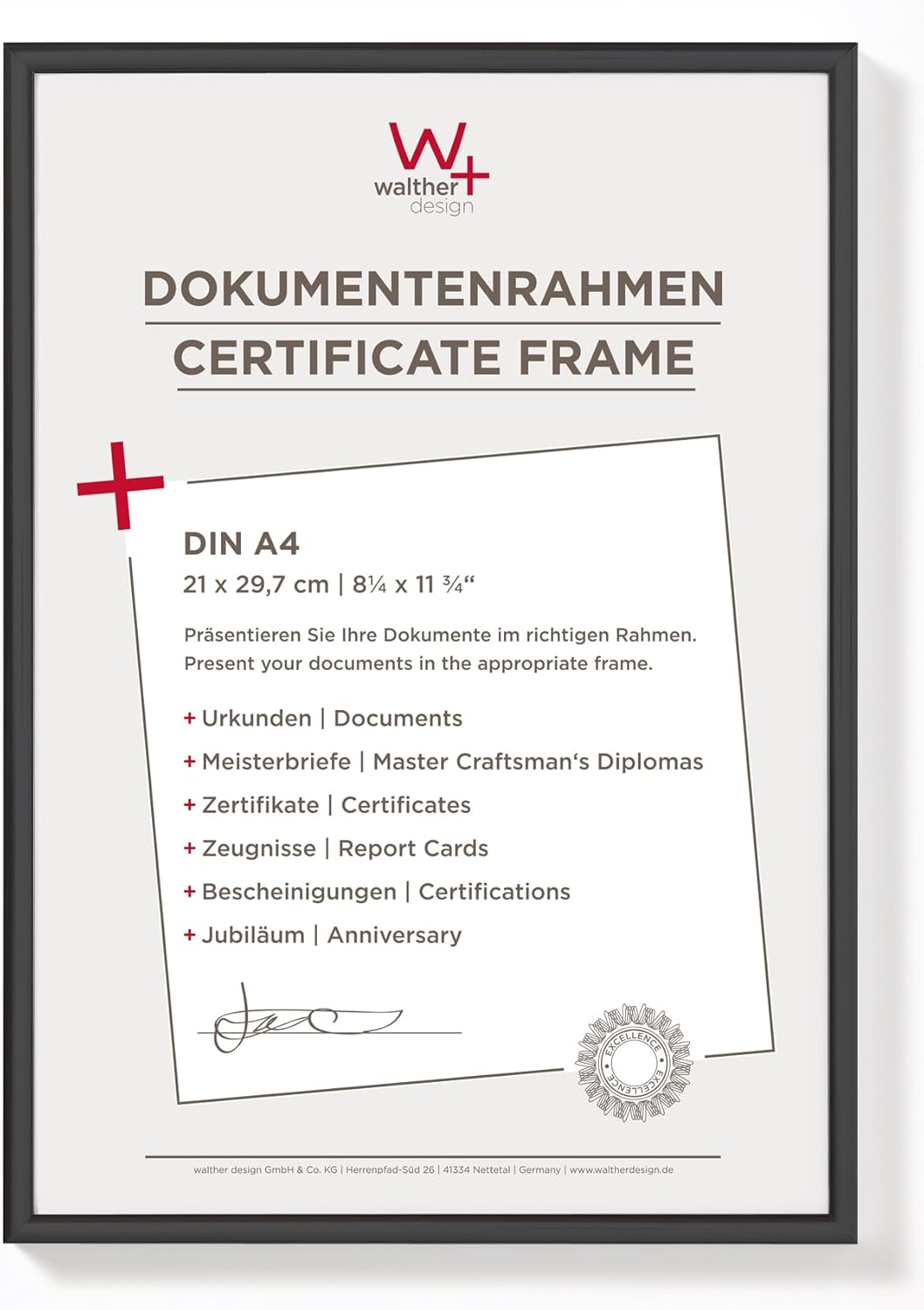 Walther Design KV130B Picture Frame, 8.25 x 11.75 inch (21 x 29.7 cm), Black
