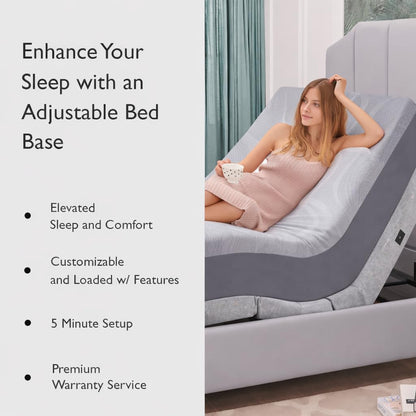 Premium California King Adjustable Bed with 14 Inch Prime Gel Memory Foam Mattress, Massage, Zero Gravity, Anti-Snore, Programmable Memory Positions, USB, Underbed Lighting, Zero Clearance
