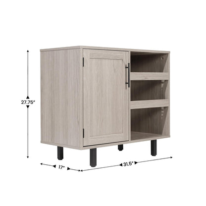 Flash Furniture Elmont Bar and Sideboard with Bottle and Stemware Storage, Open Lower Shelf, 2 Open Bottle Shelves, 3 Cabinet Stemware Hangers, Gray