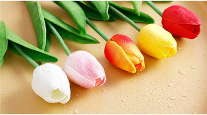 Artificial Tulips, 10Pcs Real Touch Fake Tulips, Red PU Flower Arrangement Bouquets for Home Decoration