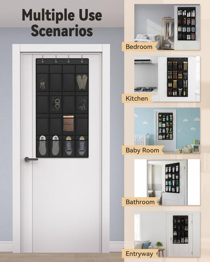16 Closet 4 dodowin Over the Door Shoe Organizer Rack, Large Breathable Mesh Pockets, Foldable Hanging Storage Holder