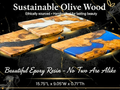 Custom Resin Charcuterie Board Personalized – Epoxy Olive Wood Cutting Board, Wedding or Holiday Gift