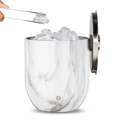 Snowfox Plus - Insulated Ice Bucket with Lid/Scoop, Premium Vacuum Insulated Stainless Steel Ice Buckets for Parties, Ice Box, Home Bar Accessories, Parties Supplies, Bar Decor, 3L, Marble