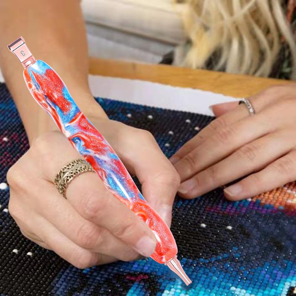 Praise V Do Diamond Painting Art Drill Pen Kit with Screw Steel Rose Metal Tip Nibs Placers Tool Accessories, Ergonomic Diamond Art Pen for 5D Diamond Paint Bead Dot RedBlue