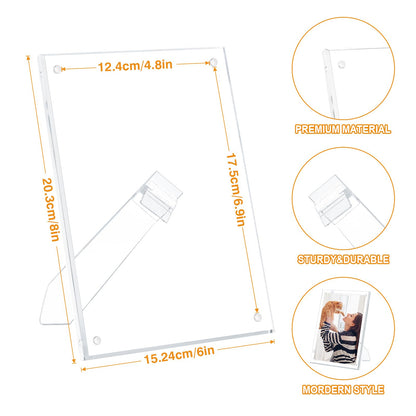 Egofine 6x8 Acrylic Frames 2 Pack, Clear Picture Frames with Stand, Magnetic Acrylic Photo Frames for Tabletop Display Horizontally or Vertically