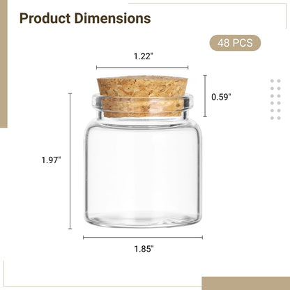 Tideme 48 Pcs Mini Glass Bottles with Cork, 50ml Mini Candy Vials, Decorative Sand Bottles for Wedding