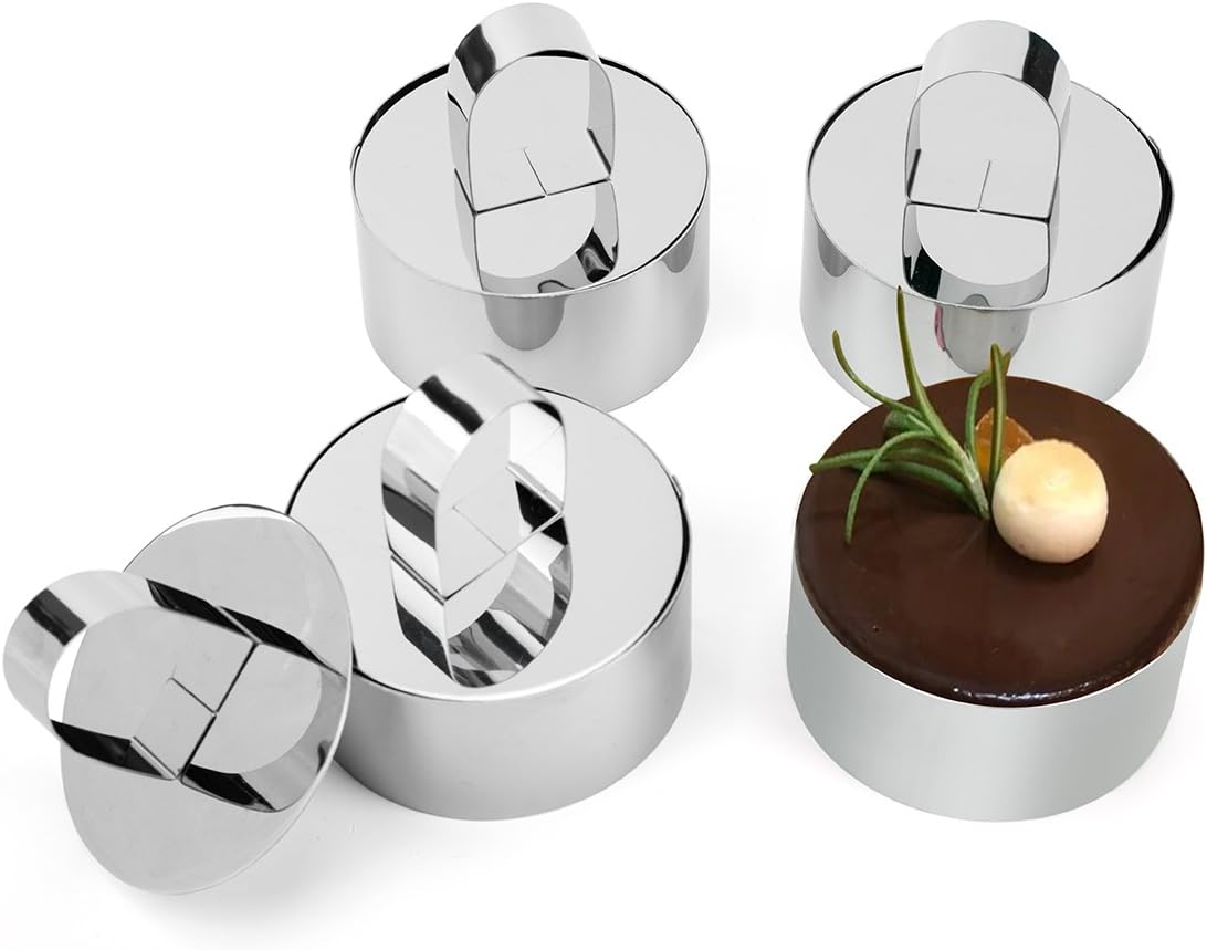 Uncle Jack Professional Stainless Steel Round Food Tower Cooking Rings - Presentation Cooking Rings (4 Sets)