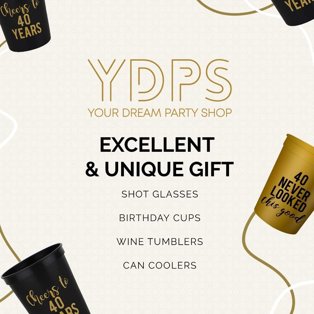 Your Dream Party Shop Cheers to 40 Years Birthday Cups - Set of 12 Black and Gold 40th Birthday Decorations