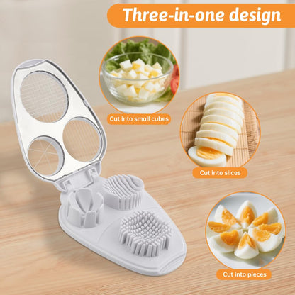 3 in 1 Boiled Egg Slicer, 3 Slice Modes Chopper Cutter with Brush, Manual Egg Slicer Steel Wire Dicer for Hard Boiled Eggs, Kitchen Gadget for Soft Fruit Butter, Labor Saving