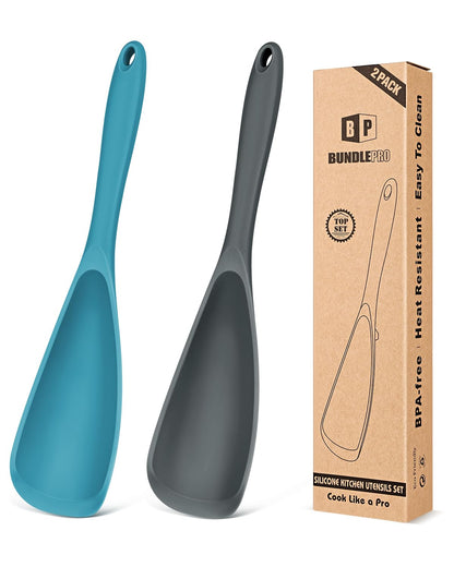 Pack of 2 Cooking Spoons for Non Stick Cookware, Multifunction Spatula Spoon BPA-Free, One-Piece Design, Suitable for Scooping, Scraping, Serving and Mixing(GRAY-BLUE)
