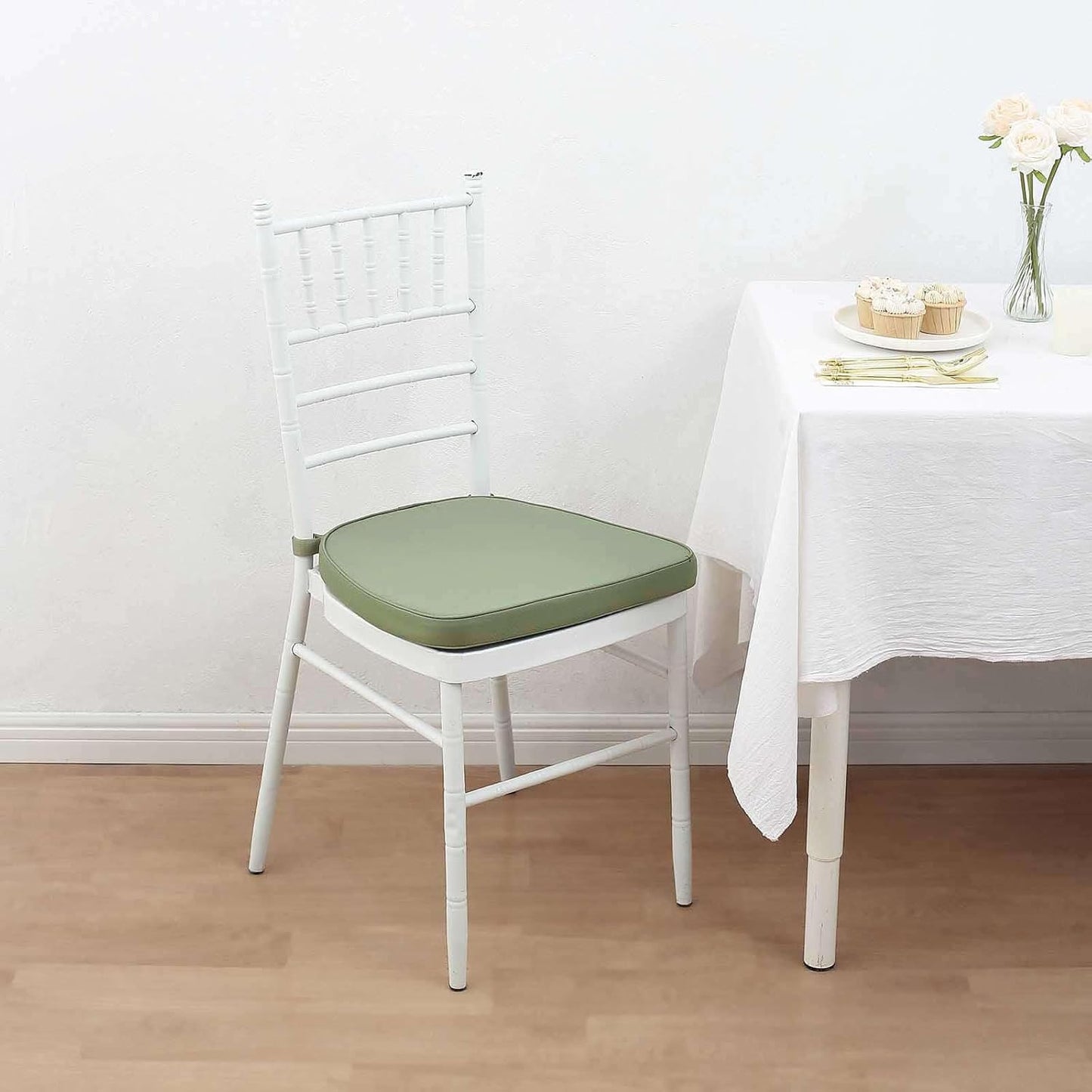 2" Efavormart Dusty Sage Green Chiavari Chair Pad, Memory Foam Seat Cushion with Ties and Removable Cover Thick