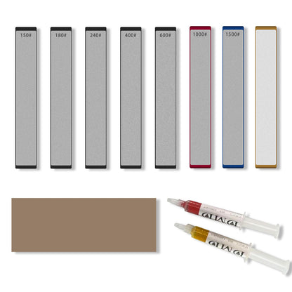 DMD 11-Piece Diamond Sharpening Stone Set | Knife Sharpening Kit with 150#–1500# Grits, Ceramic Stone, Leather Strop & Polishing Compounds | Professional Sharpening System for Kitchen & Outdoor Knives