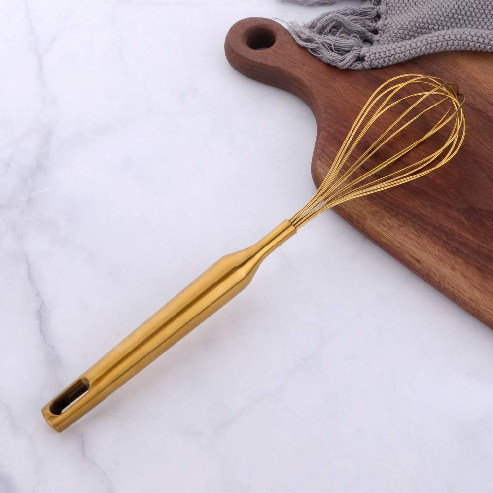 Whisk, 11.81 inch Gold 18/8(304) Stainless Steel Egg Frother/Blender, Utensils for Blending, Whisking, Stirring