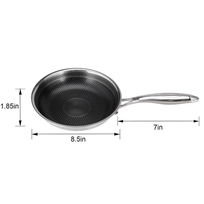 RisenutX Hybrid 8 inch Stainless Steel Non Stick Skillet,Frying Pans Nonstick, PFOA Free Cookware, Dishwasher and Oven Safe, Induction Compatible