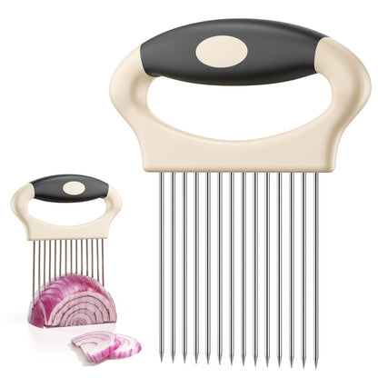 Large Onion Slicer Holder, Stainless Steel Onion Holder for Slicing, Onion Cutter Vegetable Chopper Tool with 14 Sharp Prongs for Slicing of Potato Avocados & Meat, Cooking Gadgets Tool for Fruit Prep