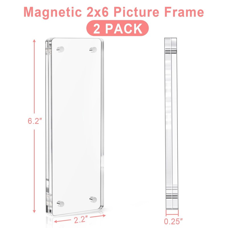 Vowcarol 2 Pack Photo Booth Frame 2x6 Picture Frame, Acrylic Fridge Magnetic Frames, Clear Acrylic Frame, Strong Magnetic 2x6 Photo Picture Frames for Refrigerator