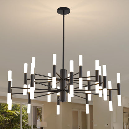 Povectolay Black Modern Chandelier 40-Light, Large Farmhouse Round Candle Chandeliers with Acrylic Shades, 38.6" Dining Room Light Fixture for High Ceilings, Living Room, Foyer, Entryway, G9 Base