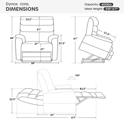 DYNOX 400 LBS Big Tall Man Large-Wide Power Dual Motor Lift Recliners Chairs for Elderly, Lay Flat Lift Chair with Infinite Positions, Heat & Massage, Extended Footrest (9298L, Chenille, Grey)