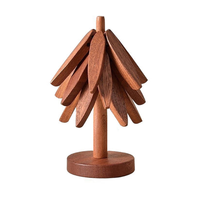 Walnut Tree Table Mat,Wooden Table Mat Tree,Foldable Trivets for Hot Dishes,Non-Slip Heat Insulated Folding Wood Table Plate Mat (Walnut)