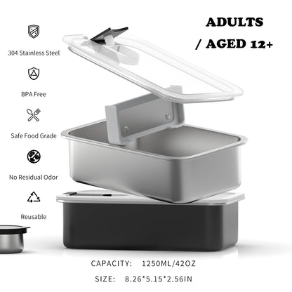 Bakpoco Stainless Steel Bento Lunch Box for Adult, 42oz Leak-Proof Lunch Box Containers, Microwave-Safe, with Adjustable Divider, Convenient Metal Lunchbox for Work, Travel