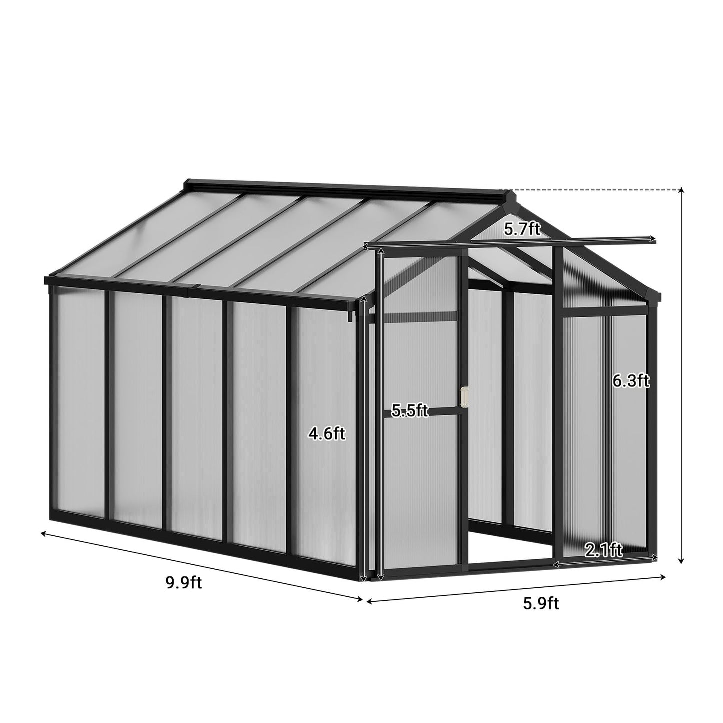 GarveeTech 6X10 FT Greenhouse, Polycarbonate Garden Greenhouse for Outdoors,Aluminum Frame Green House with Lockable Door and Adjustable Roof Vent, Ideal for Backyard Patio and Outside Growing