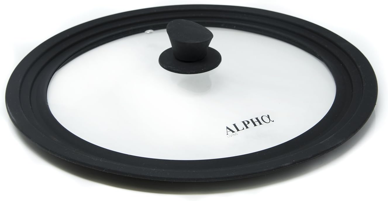 Alpha Living Universal Silicone Cookware Pots and Pans - Vented Tempered Glass-Graduated Lid, Fits 9.5", 10", 11"