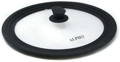 Alpha Living Universal Silicone Cookware Pots and Pans - Vented Tempered Glass-Graduated Lid, Fits 9.5", 10", 11"