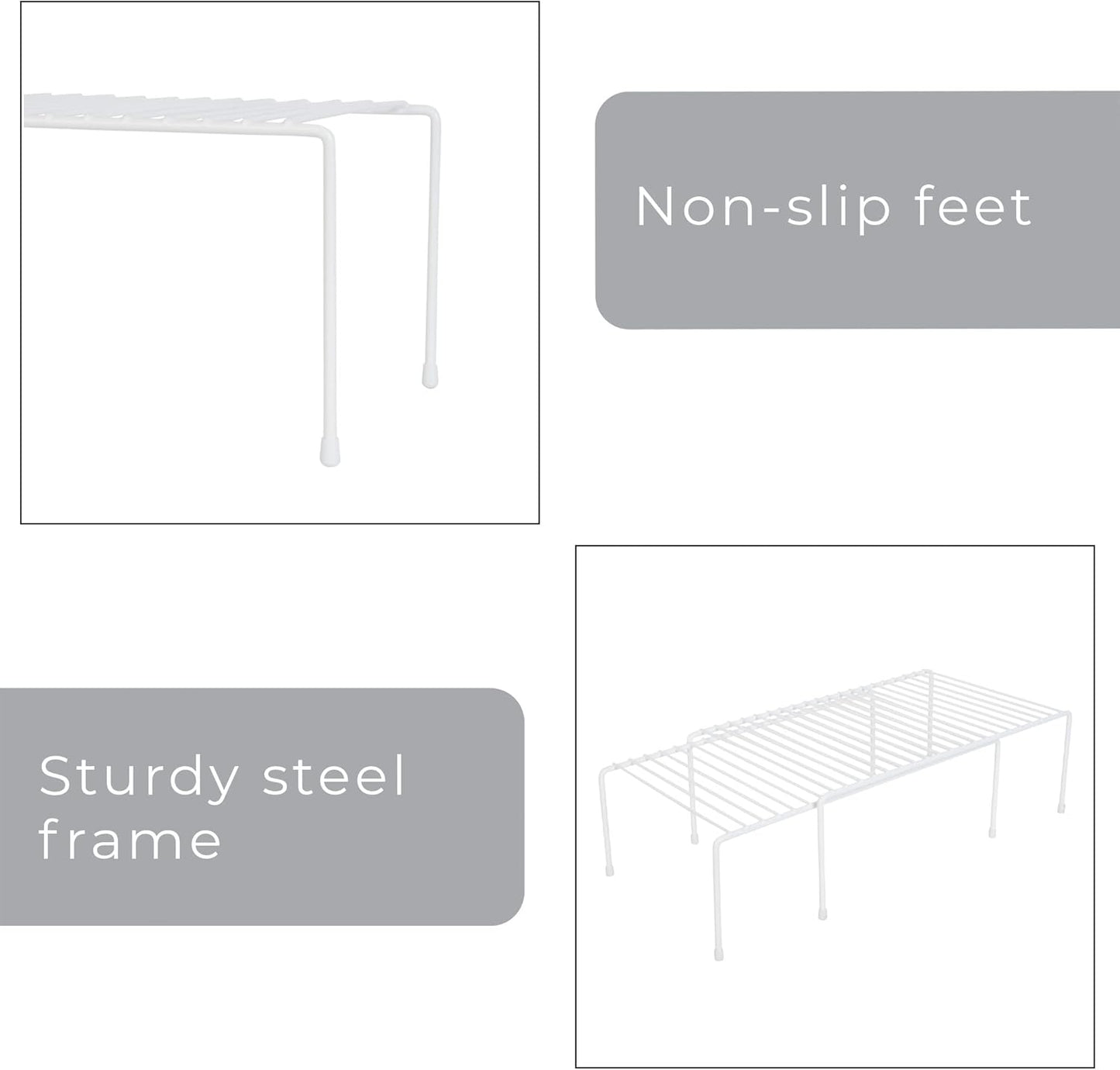 Smart Design Kitchen Storage Expandable Shelf Rack with Scratch Resistant Feet - Steel, for Cabinet & Pantry