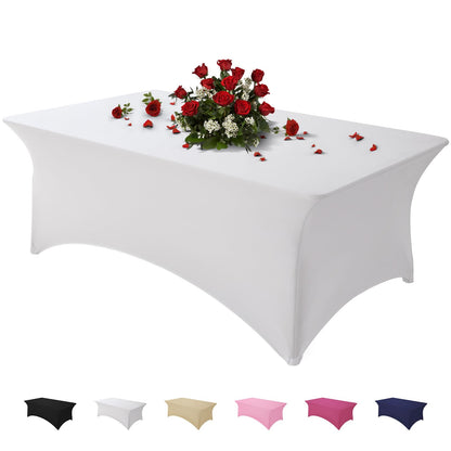Famstar Table Cloth White 4FT Spandex Tablecloth for Rectangle Fitted Table Cloths Stretch Covers Washable Wrinkle Free Tablecloths for Festival Camping Picnic Wedding Party